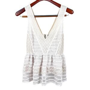 Womens Peplum Top Sz S Sheer Lace Crochet Babydoll Fairy Cottage Boho Feminine